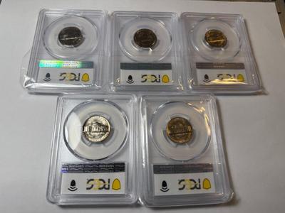 (5) PCGS CERTIFIED 1970-D MS64 CHOICE CONDITION JEFFERSON NICKEL LOT AS PICTURED.