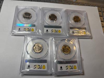 (5) PCGS CERTIFIED 1970-D MS64 CHOICE CONDITION JEFFERSON NICKEL LOT AS PICTURED.