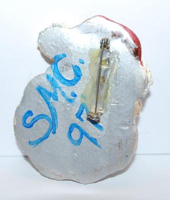 Handcrafted SANTA FACE BROOCH (2¾" x 2") with Puffy Cheeks & Glittery Beard on a Composite Setting