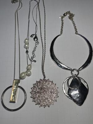 4 silver necklaces