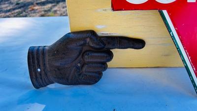 VINTAGE CONACO SIGN AND CAST IRON FINGER SIGNAGE