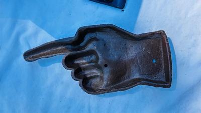 VINTAGE CONACO SIGN AND CAST IRON FINGER SIGNAGE