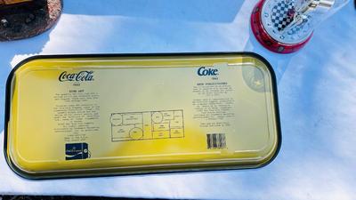 COCA-COLA LAMP, TRAY, AND ANNIVERSARY CLOCK