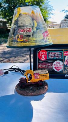 COCA-COLA LAMP, TRAY, AND ANNIVERSARY CLOCK