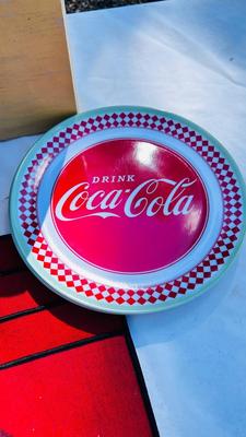 COCA-COLA PLACEMATS, PLASTIC PLATES, AND BOTTLE SHAPED TIN