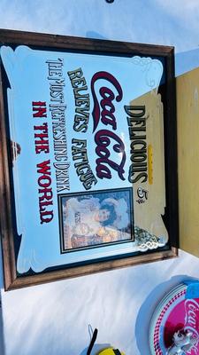 COCA-COLA PLACEMATS, PLASTIC PLATES, AND BOTTLE SHAPED TIN