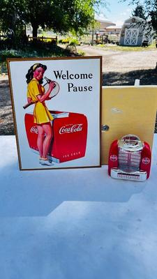 COCA-COLA JUKEBOX COIN BANK AND SIGN