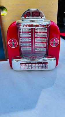 COCA-COLA JUKEBOX COIN BANK AND SIGN