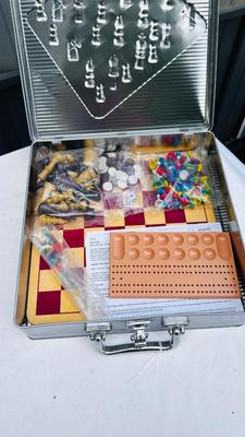 NEAT OLD CHILDREN'S WOOD BURNER SET, DOMINOS, AND A VARIETY GAME BOX