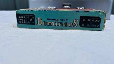 NEAT OLD CHILDREN'S WOOD BURNER SET, DOMINOS, AND A VARIETY GAME BOX