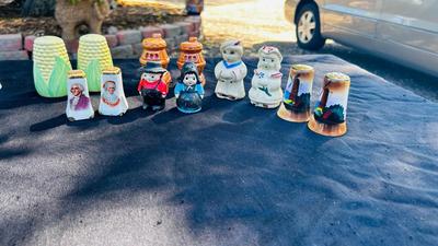 WOOD BURNING STOVES, CORN ON THE COB, PILGRIMS, GEORGE AND MARTHA WASHINGTON SALT AND PEPPER SHAKERS AND MORE