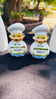 HAND PAINTED ASIAN CHEFS, MILK GLASS AND MORE SALT AND PEPPER SHAKERS