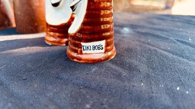 FISH, TREES, WOODEN, & HAND PAINTED SALT AND SHAKERS
