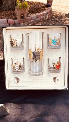 DOC OTIS HARD LEMON MALT BEVERAGE SIGN, PEWTER SALT AND PEPPER SHAKERS & FINE BLOWN GLASSWARE