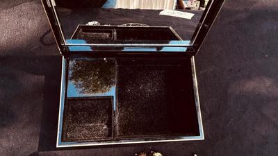 VINTAGE BLACK LACQUERED BOX AND VINTAGE COSTUME JEWELRY