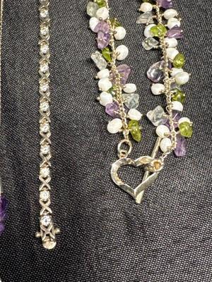 Pendant, stone bracelet, sterling bracelet