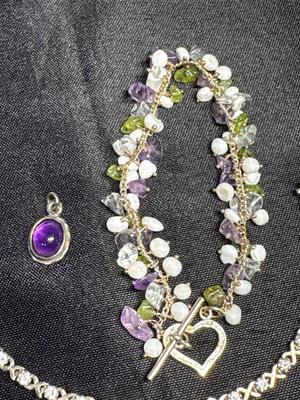 Pendant, stone bracelet, sterling bracelet