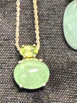 Vintage Jade & Sterling bracelet, sterling necklace & pendant, light green pendant