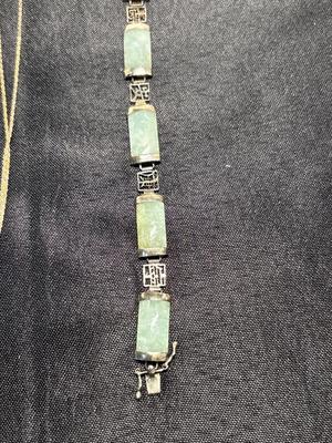 Vintage Jade & Sterling bracelet, sterling necklace & pendant, light green pendant