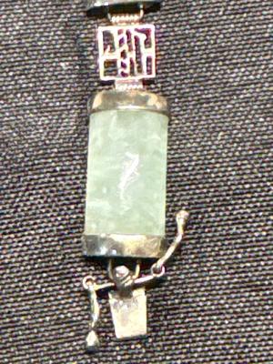 Vintage Jade & Sterling bracelet, sterling necklace & pendant, light green pendant