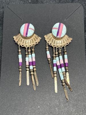 Vintage Sterling inlaid earrings