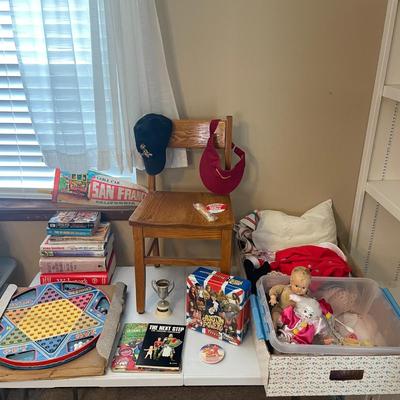 Child's Chair, Books, Chinese Checkers Vintage lot