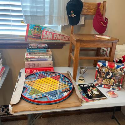Child's Chair, Books, Chinese Checkers Vintage lot