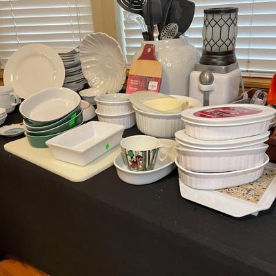 Corningware Plus a Table of Kitchen Goodies