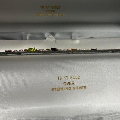 Three Identical 18K over Sterling Stone Bracelets & a Set of Earrings & Pendant (ST-KD)