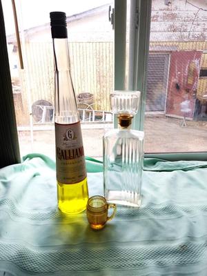 COOL GALLIANO BOTTLE-DECANTER AND AMBER COLOR MUG