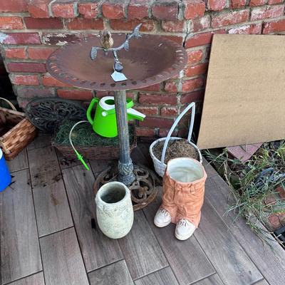 Planters and Birdbath
