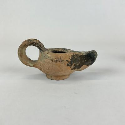 Sale Photo Thumbnail #1010: Oil Lamp: 4.5" long
Saucer: 5" wide x 5" deep
