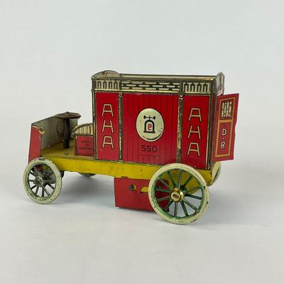 Sale Photo Thumbnail #1024: Spring and mechanic still works on truck, although is missing one back door.
Truck: 3.25" high x 5.25" long
Coin bank: 2" high x 3.5" long