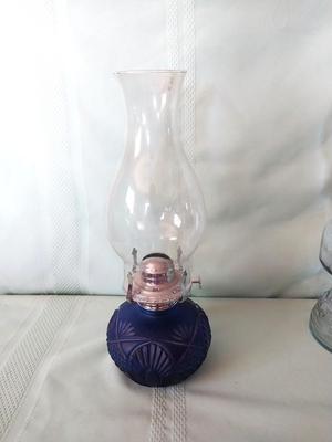 TWO VINTAGE GLASS OIL LAMPS