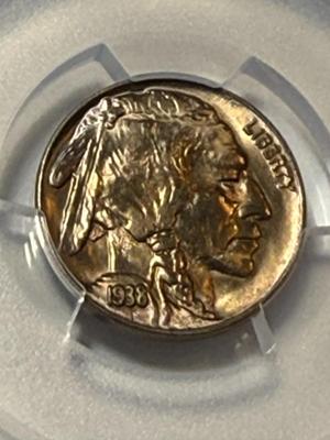 PCGS CERTIFIED 1938-D MS66 GOLDEN TONED BUFFALO NICKEL AS PICTURED.