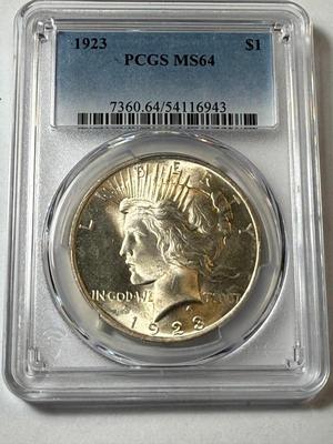 PCGS CERTIFIED 1923-P MS64 PEACE SILVER DOLLAR AS PICTURED.
