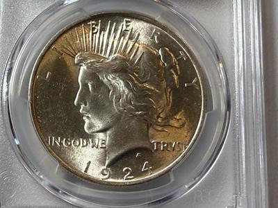 PCGS CERTIFIED 1924-P MS64 PEACE SILVER DOLLAR AS PICTURED.