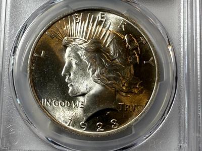 PCGS CERTIFIED 1923-P MS65 PEACE SILVER DOLLAR AS PICTURED.