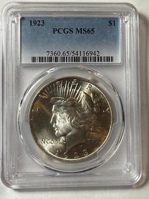 PCGS CERTIFIED 1923-P MS65 PEACE SILVER DOLLAR AS PICTURED.