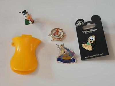 Disney pins - vintage Donald duck figure with whistle beak and a Tigger watch face