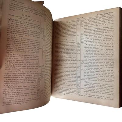Sale Photo Thumbnail #261: Late 19th Century Family Bible 1882- not in good overall shape as you can see but very unique and historical. Very heavy, family record pages filled out. Pages inside are in good condition. Musty scent.