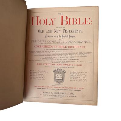 Sale Photo Thumbnail #256: Late 19th Century Family Bible 1882- not in good overall shape as you can see but very unique and historical. Very heavy, family record pages filled out. Pages inside are in good condition. Musty scent.