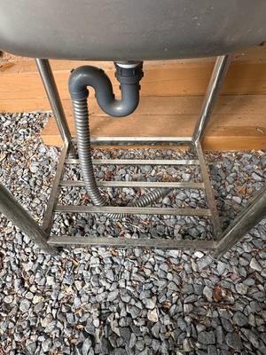 Sale Photo Thumbnail #296: Freestanding 304 Stainless Steel Utility Sink with Stand, Unused
Deep single basin; mounted on a sturdy tubular steel stand with shelf bar at the bottom. Comes with drain assembly and flixible P-trap hose. Never been installed. Great for garage, workshop,