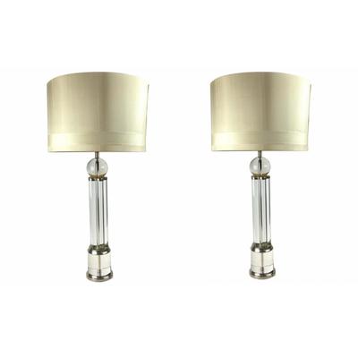 Sale Photo Thumbnail #1211: Lamps: 39" high
Shade: 19" diameter x 12" high
These lamps are VERY HEAVY and VERY TALL 
good condition