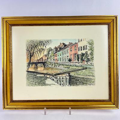 Sale Photo Thumbnail #1259: Framing top left & right have chip damage
Measures: 20.5" high x 25.5" wide
