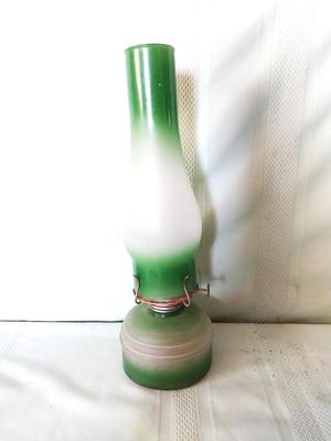 VINTAGE GREEN LABLE COKE BOTTLES AND GLASS OIL LAMP