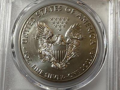 PCGS CERTIFIED 2013 MS68 HEAVILY TONED RIMS OBV. SILVER EAGLE DOLLAR AS PICTURED.