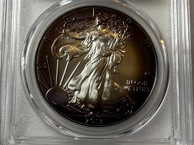 PCGS CERTIFIED 2013 MS68 HEAVILY TONED RIMS OBV. SILVER EAGLE DOLLAR AS PICTURED.