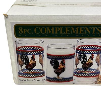 Sale Photo Thumbnail #428: NEW in Box Set of 8 Rooster Glasses Indiana Glass