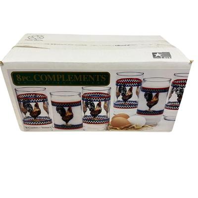 Sale Photo Thumbnail #427: NEW in Box Set of 8 Rooster Glasses Indiana Glass